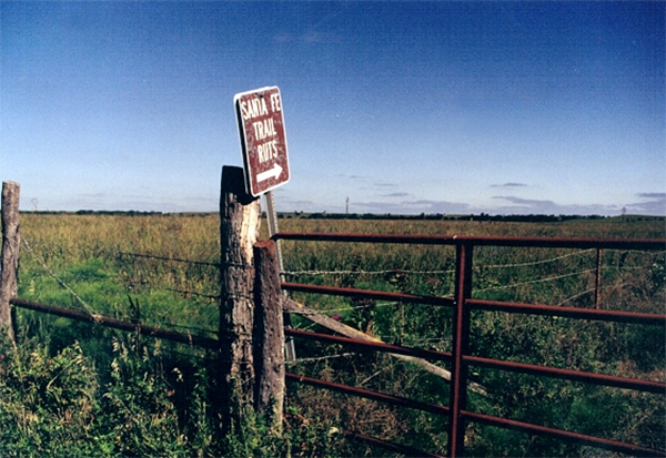 Sign pointing to Santa Fe Trail ruts in Kansas