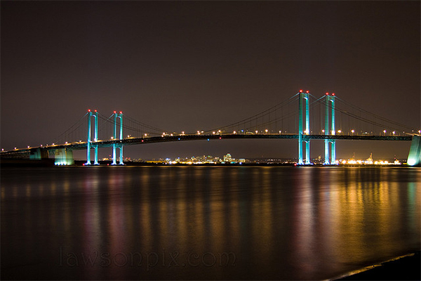 Delaware Memorial Bridge at night