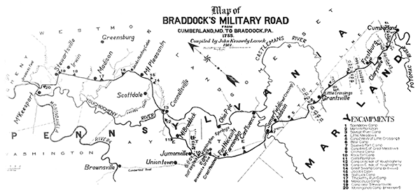 Lacock's map of Braddock's Road