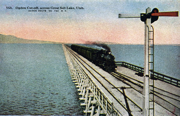 Train on the Great Salt Lake railroad causeway