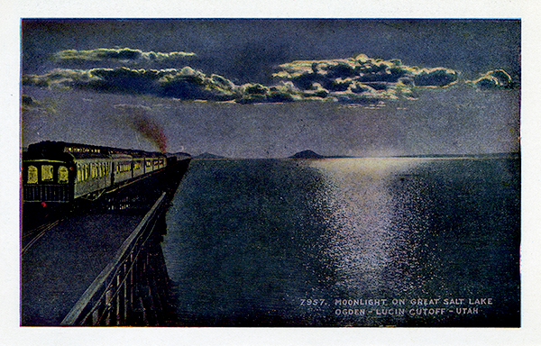 Train on the Great Salt Lake railroad causeway