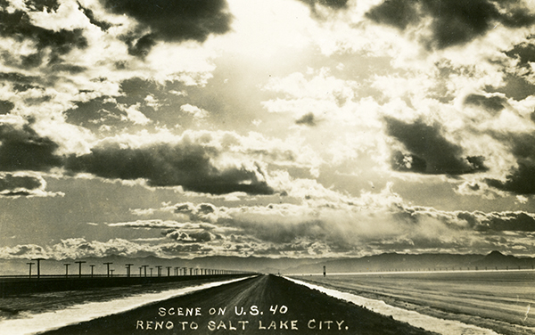 Looking west on Route 40 across the Bonneville Salt Flats