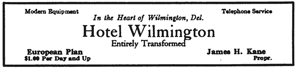 1917 ad for the Hotel Wilmington