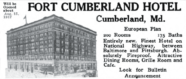 1917 ad for the Fort Cumberland Hotel