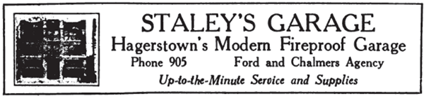 1917 ad for Staley's Garage