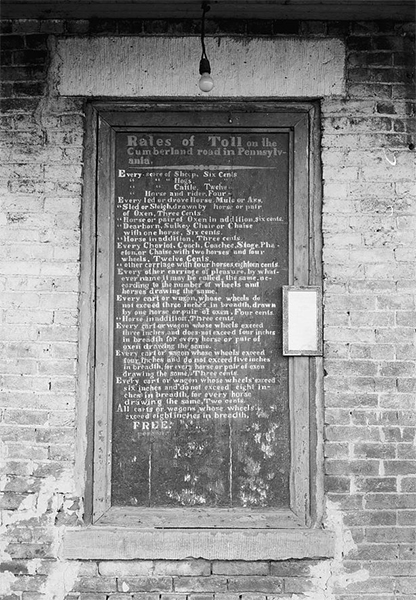 Rate sign at Searight's Toll House, 1933