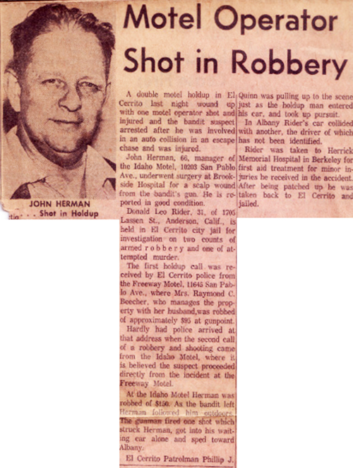 Article about a 1962 robbery at the Freeway Motel