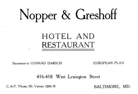 Advertisement for the Nopper and Greshoff Hotel and Restaurant