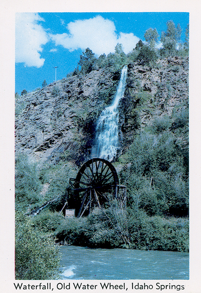 Bridal Veil Falls and Waterwheel.  Postcard ca. 1960.